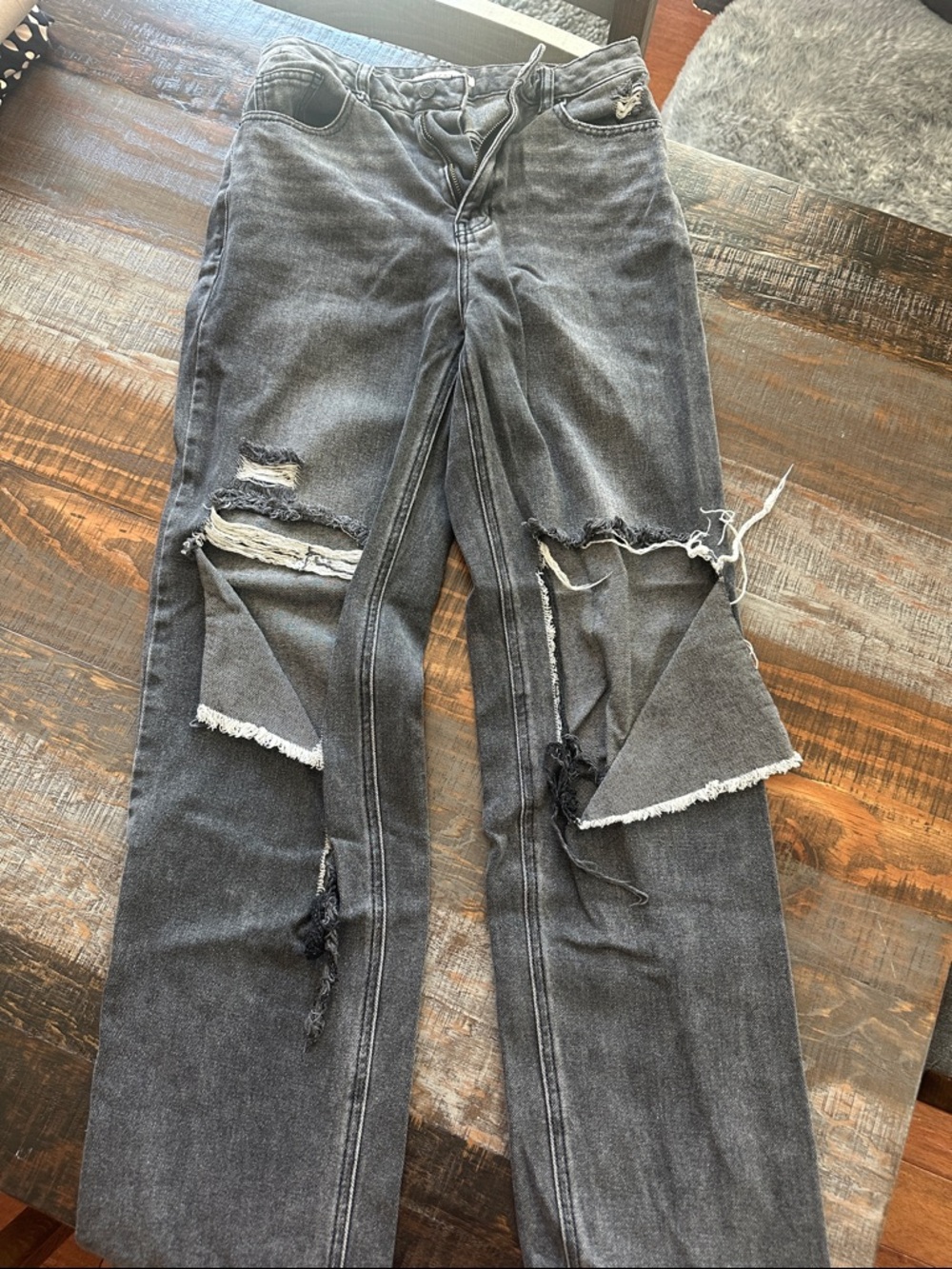 Women's Black Distressed Boyfriend Jeans - Casual Ripped Style